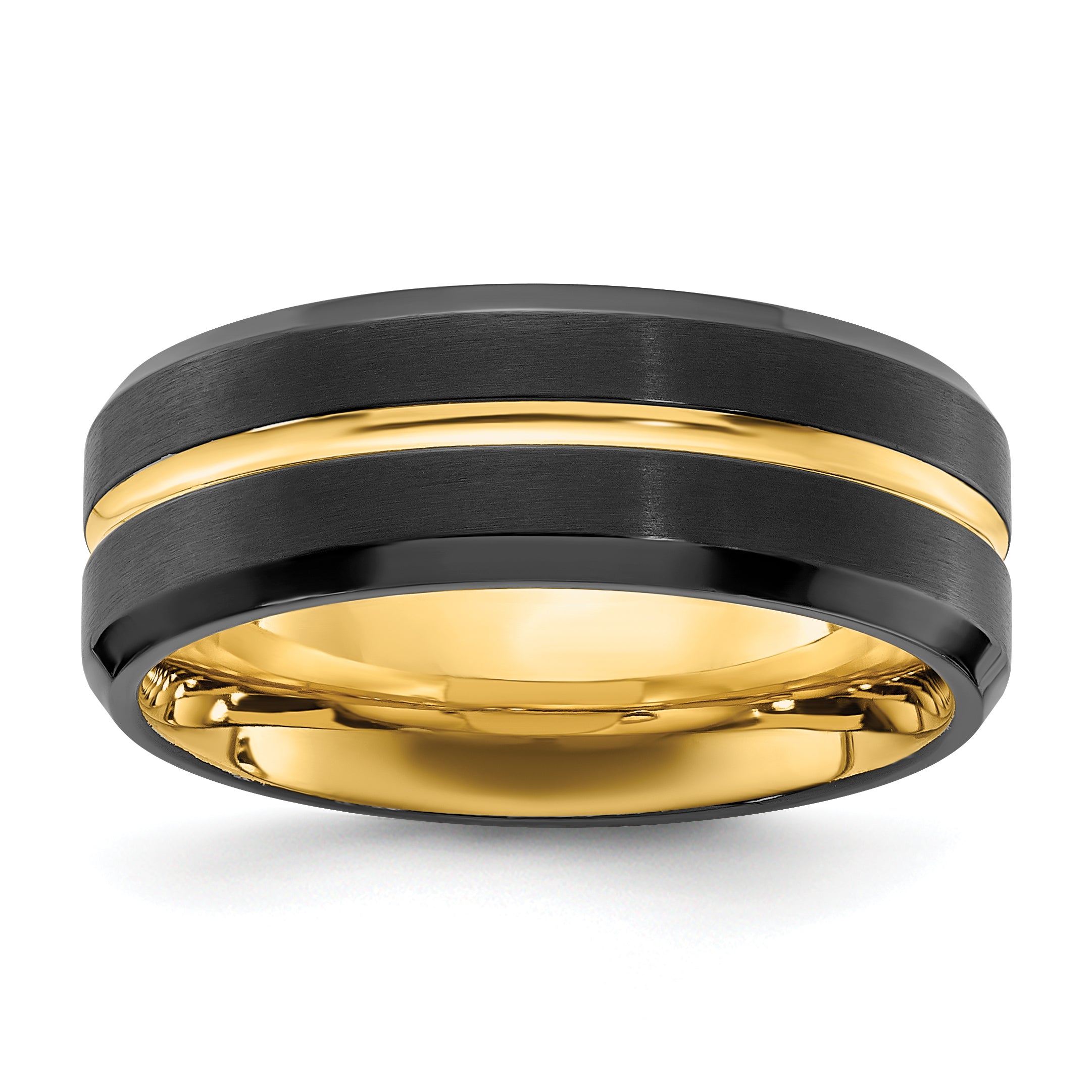 Chisel Stainless Steel Brushed and Polished Black and Yellow IP-plated 8mm Band Main image