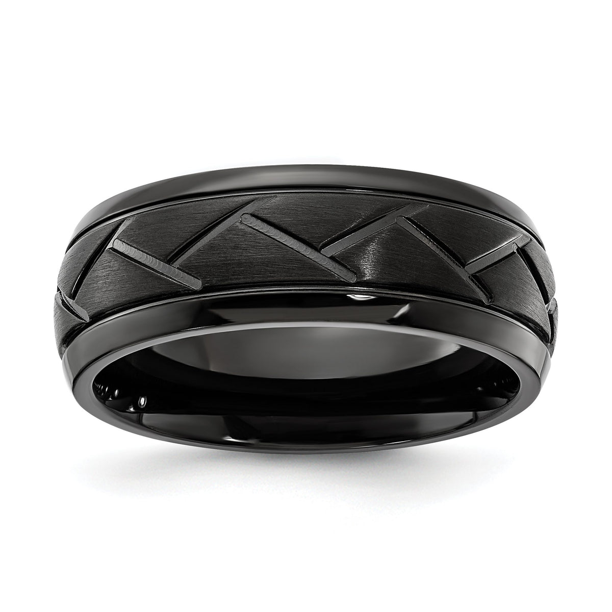 Chisel Wedding Band in Black IP-Plated Stainless Steel, 8mm Brushed, Size 7–13 - Sophia Jewelers Main image