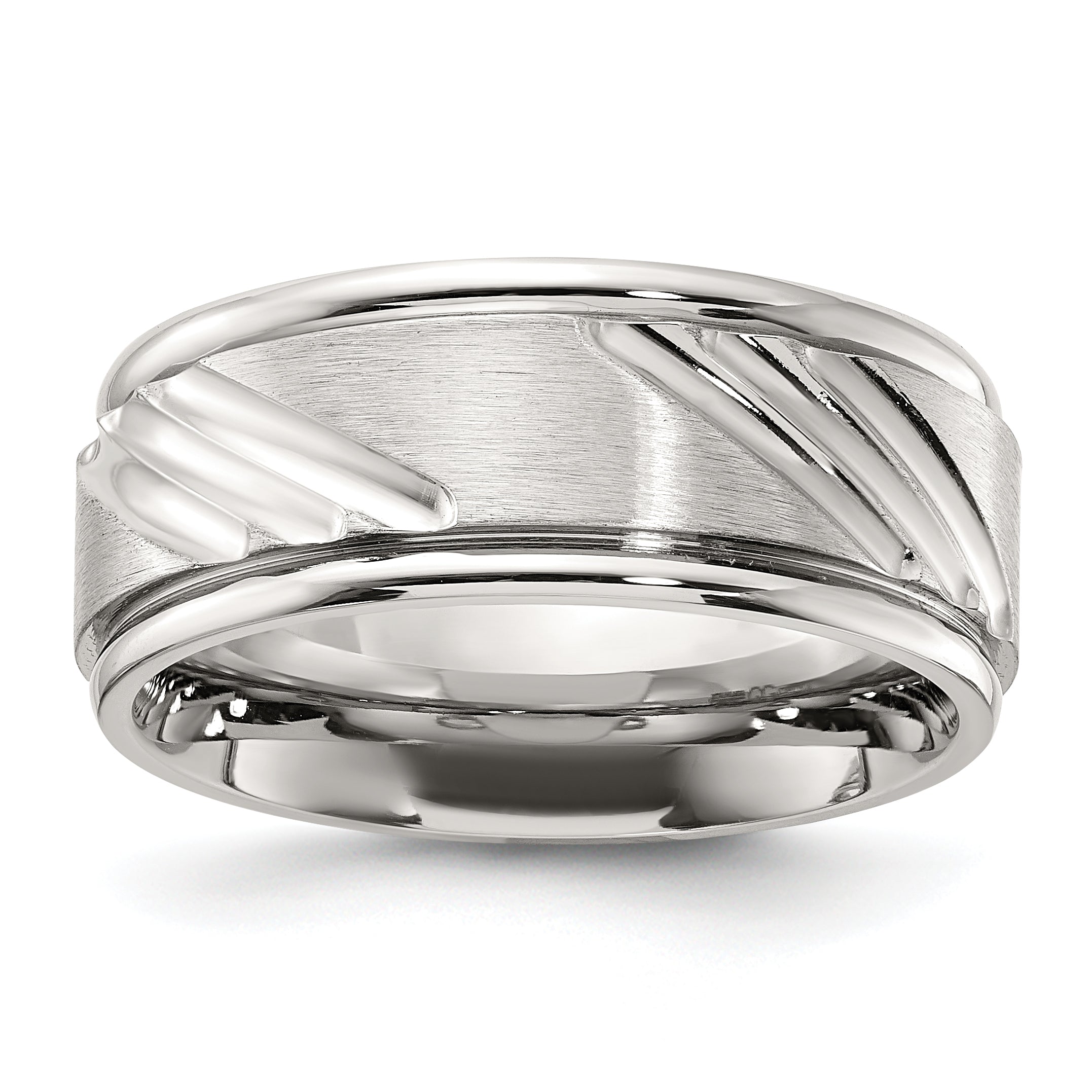 Chisel Stainless Steel Polished with Brushed Center Grooved 9.00mm Band Main image