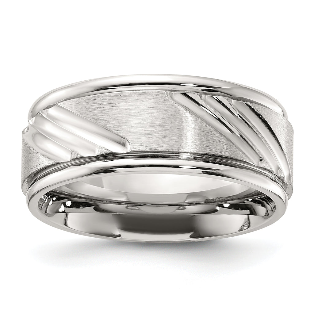 Chisel Stainless Steel Polished with Brushed Center Grooved 9.00mm Band
