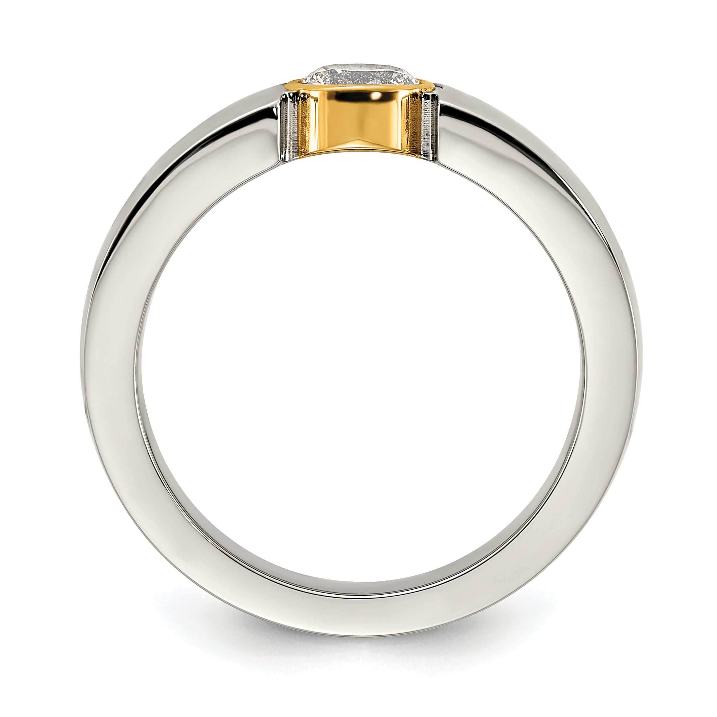 Chisel Stainless Steel Polished Yellow IP-plated with CZ Tapered Ring