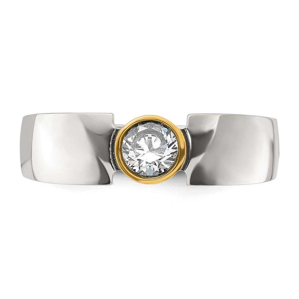 Chisel Stainless Steel Polished Yellow IP-plated with CZ Tapered Ring