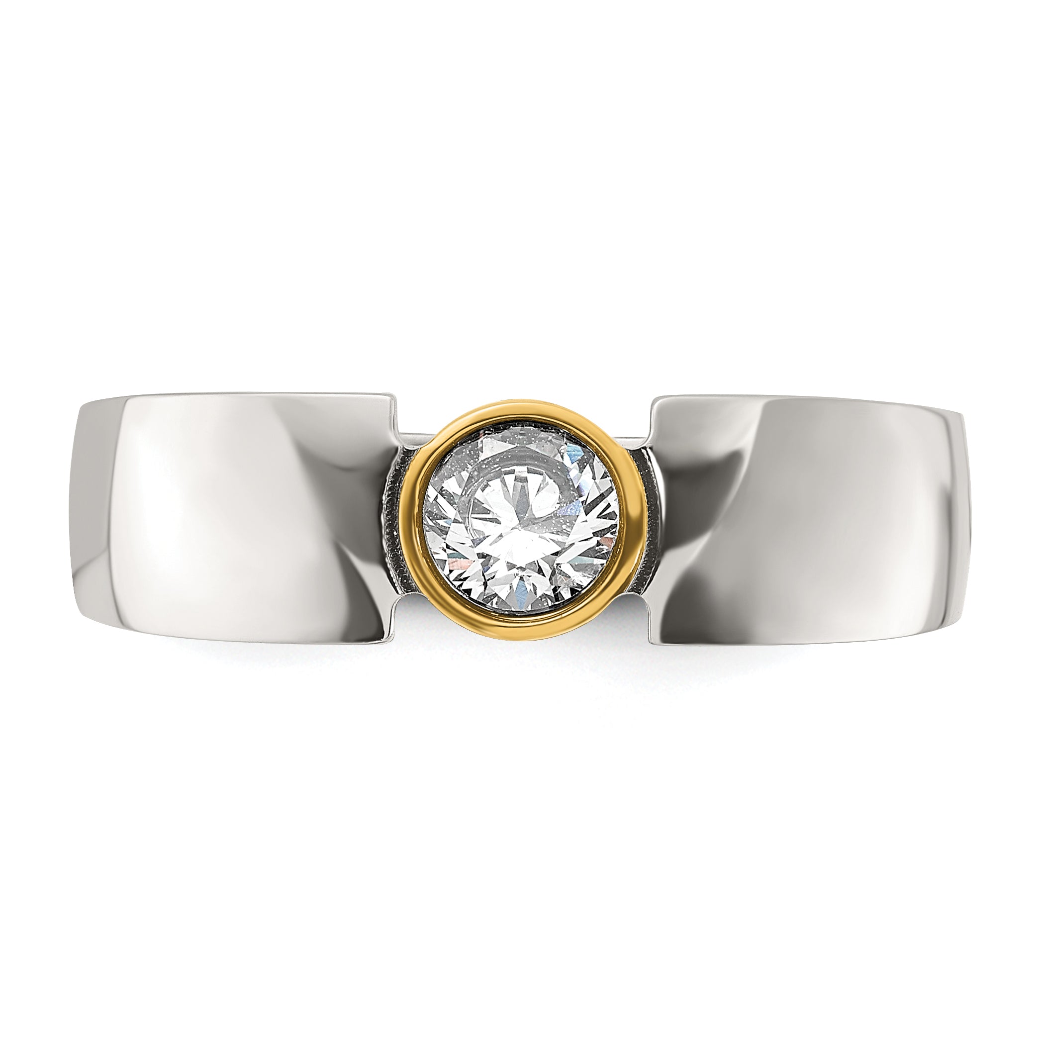 Chisel Stainless Steel Polished Yellow IP-plated with CZ Tapered Ring