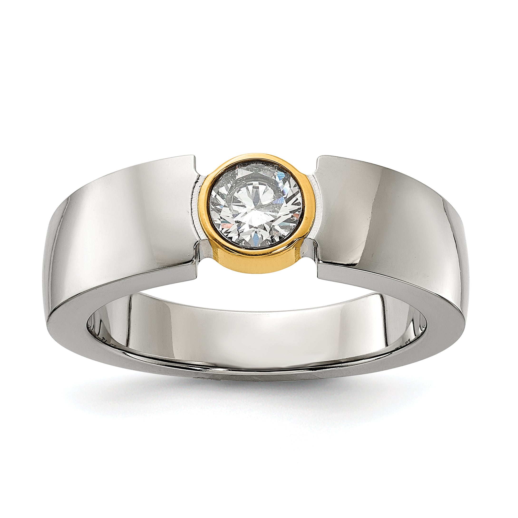 Chisel Stainless Steel Polished Yellow IP-plated with CZ Tapered Ring Main image
