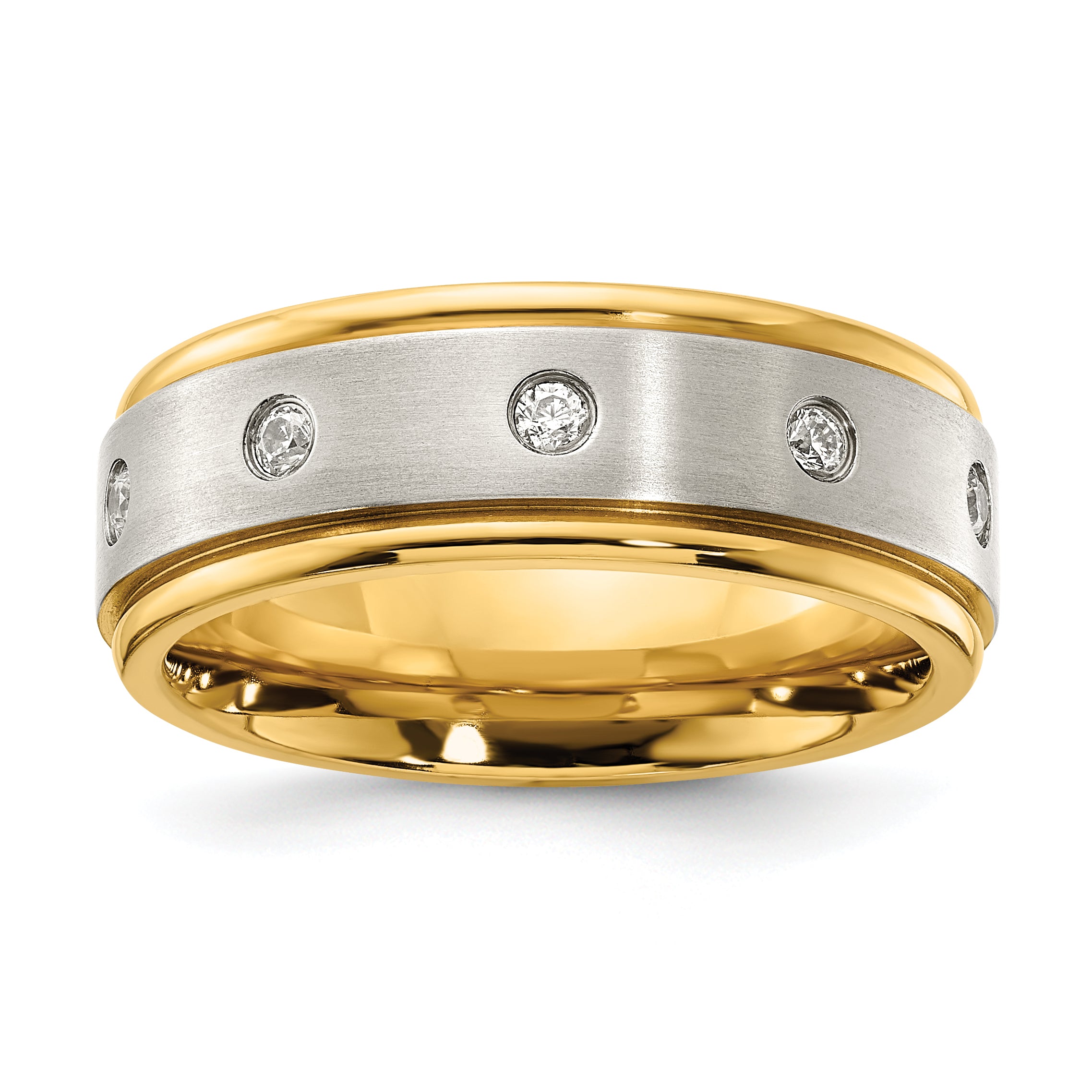 Chisel Stainless Steel Polished with Brushed Center Yellow IP-plated 8.00mm Band Main image