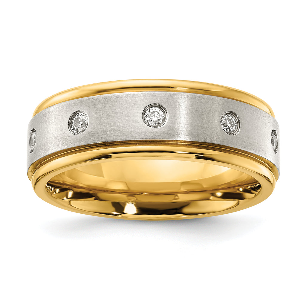 Chisel Stainless Steel Polished with Brushed Center Yellow IP-plated 8.00mm Band
