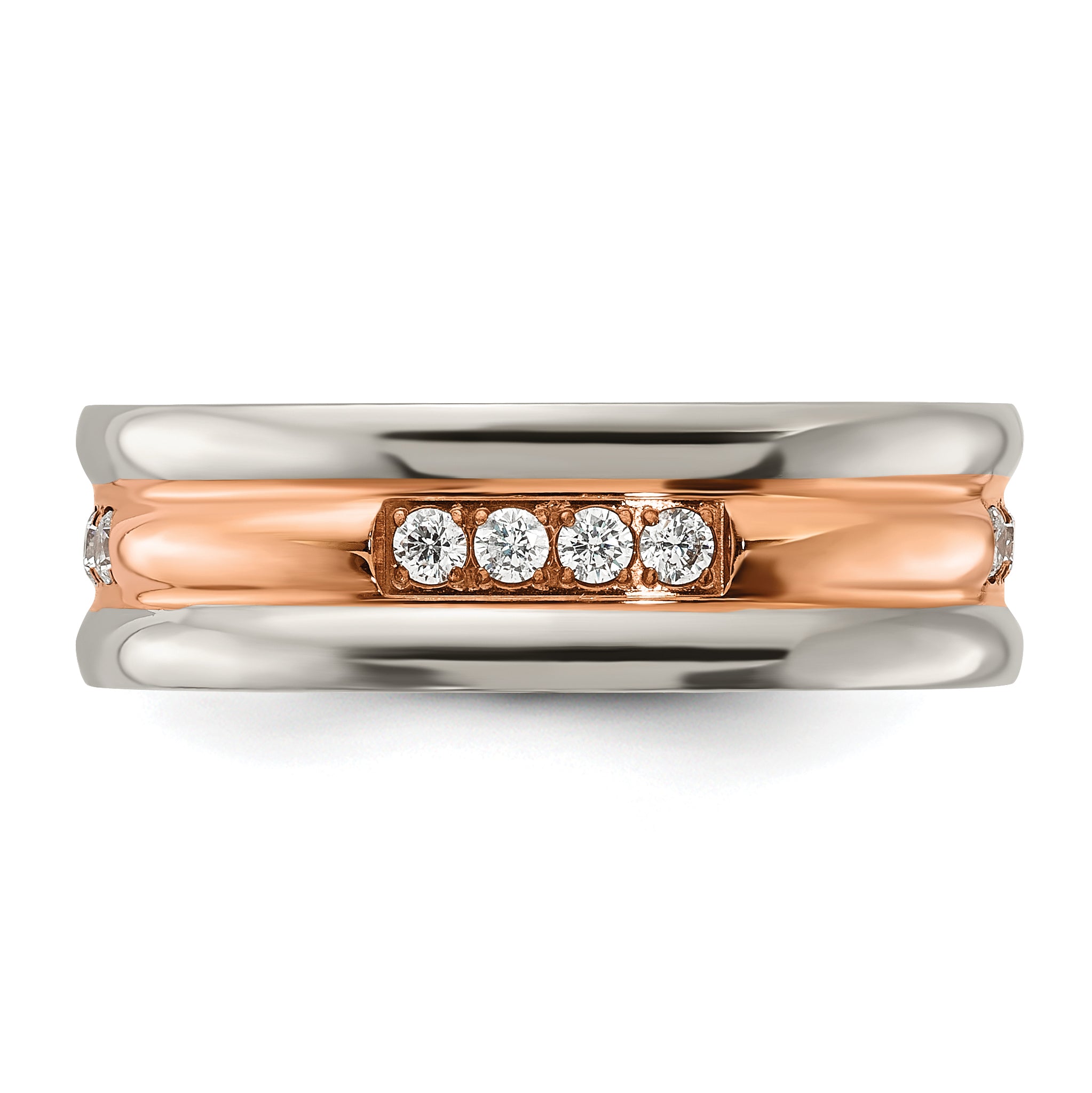 Chisel Stainless Steel Polished Rose IP-plated with CZ 7.00mm Band