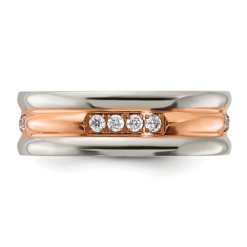Chisel Stainless Steel Polished Rose IP-plated with CZ 7.00mm Band