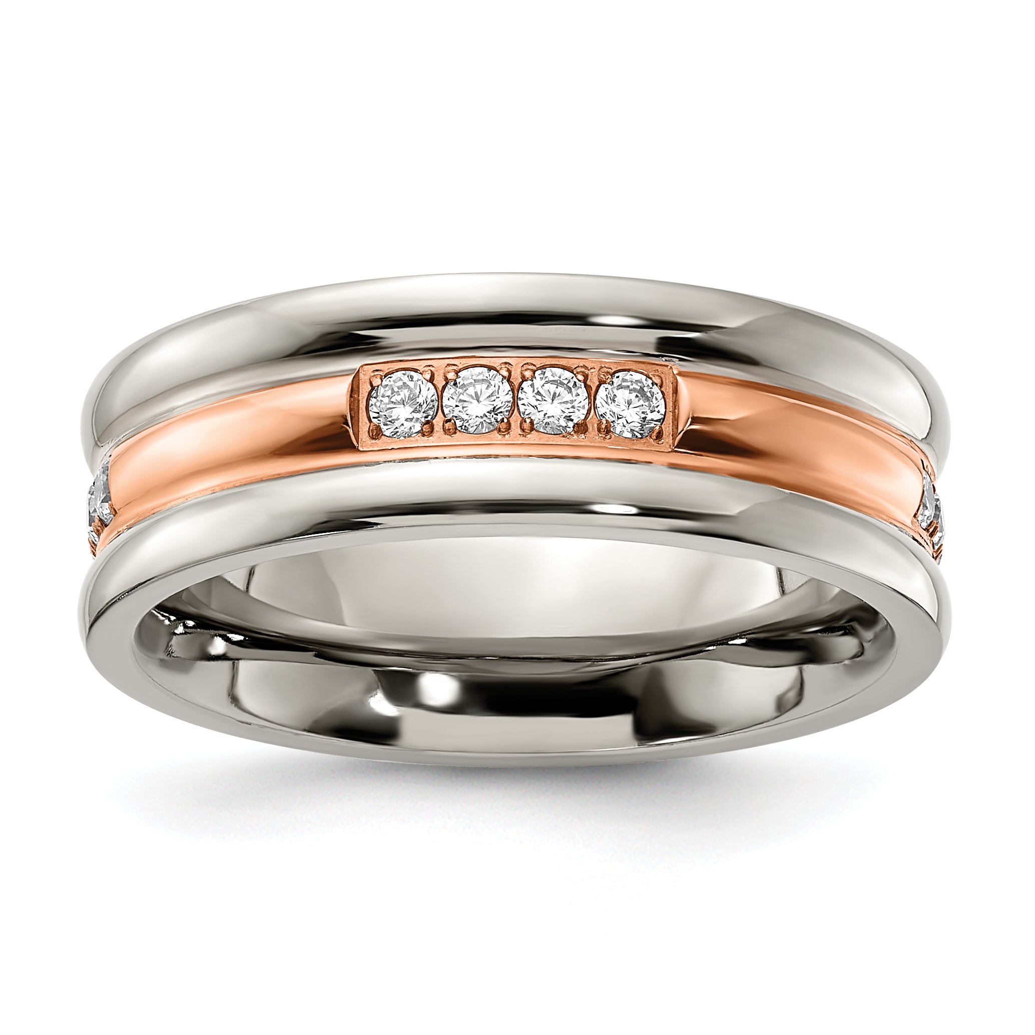Chisel Stainless Steel Polished Rose IP-plated with CZ 7.00mm Band