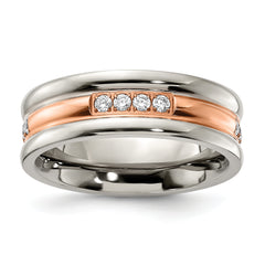 Chisel Stainless Steel Polished Rose IP-plated with CZ 7.00mm Band