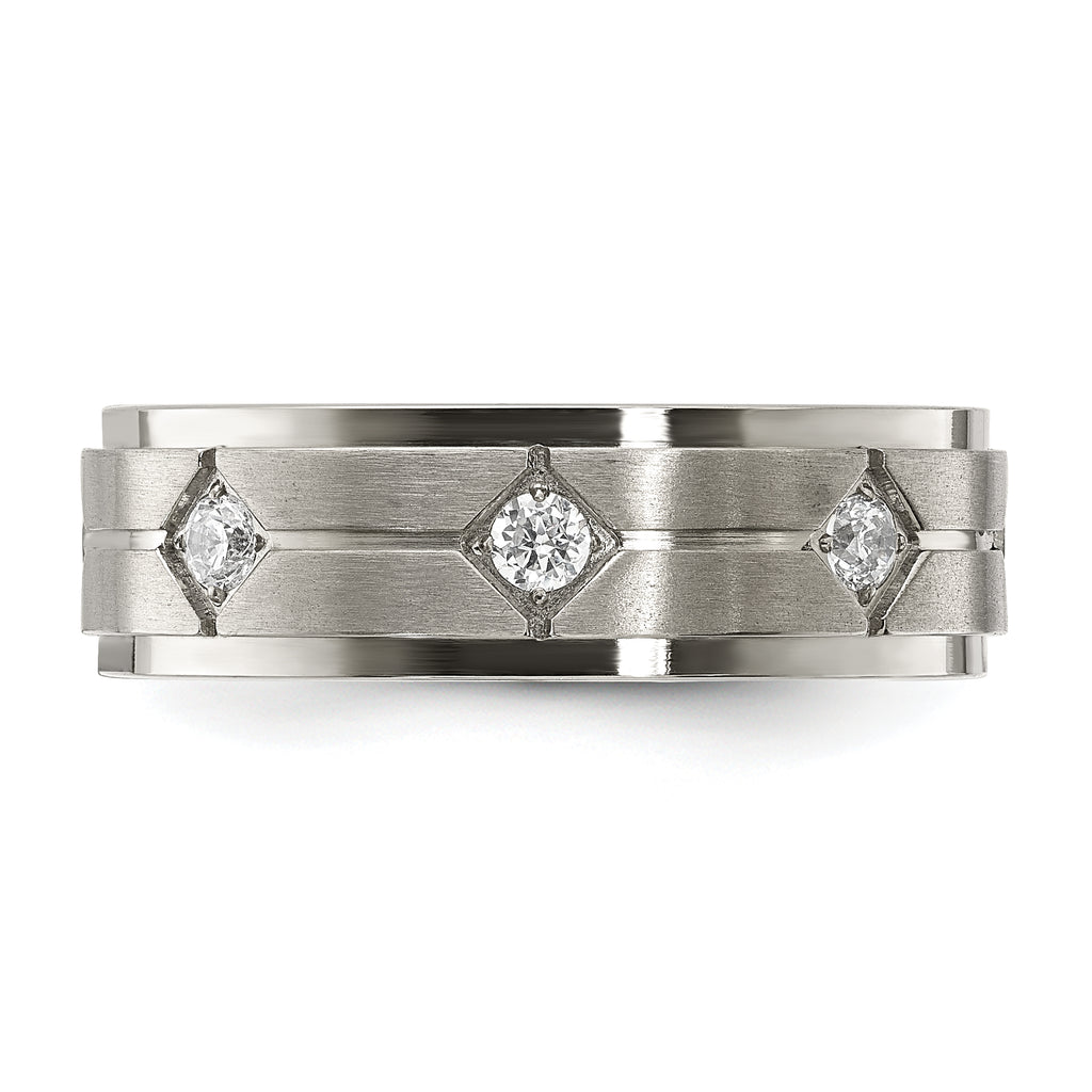 Chisel Stainless Steel Polished with Brushed Center with CZ 7.00mm Band