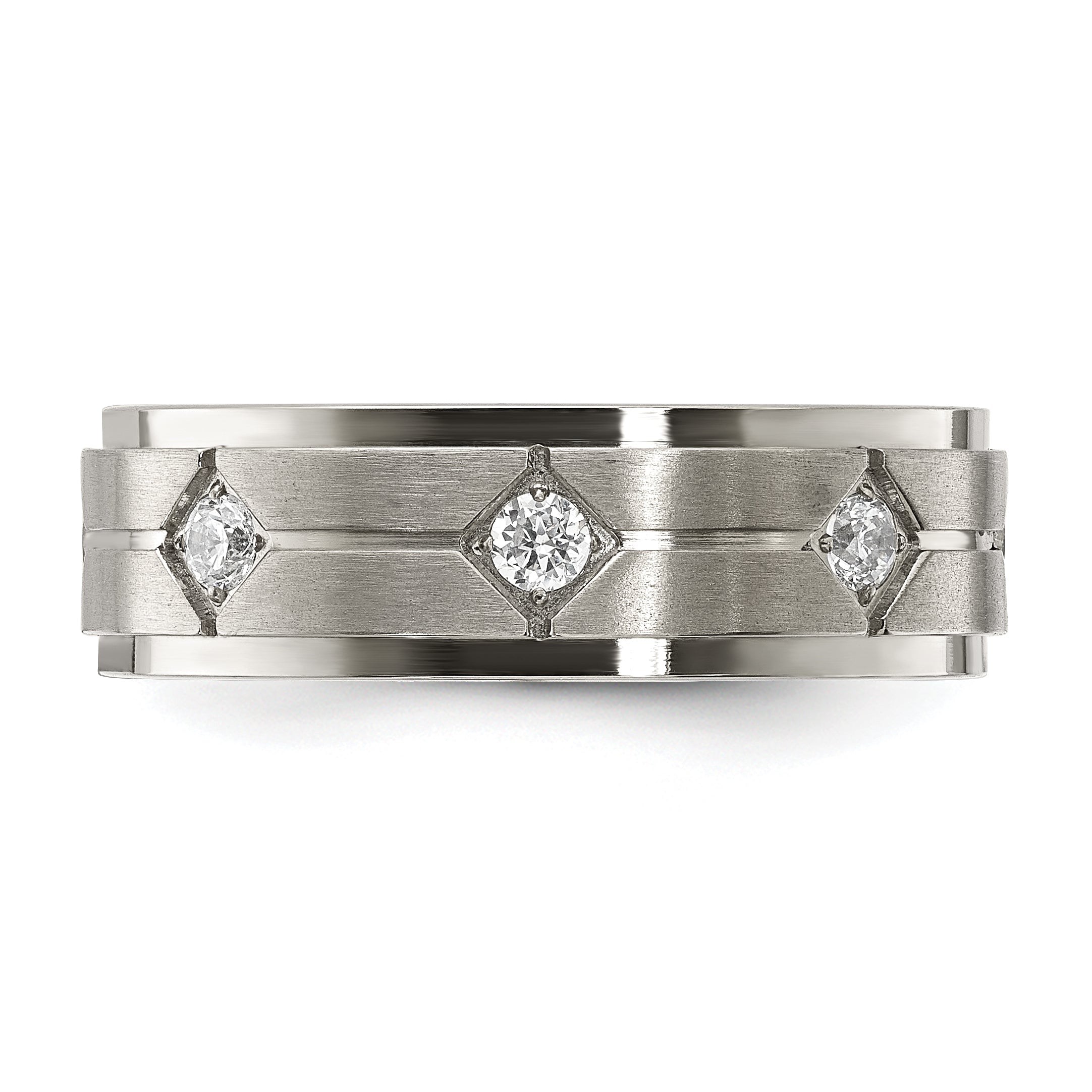 Chisel Stainless Steel Polished with Brushed Center with CZ 7.00mm Band