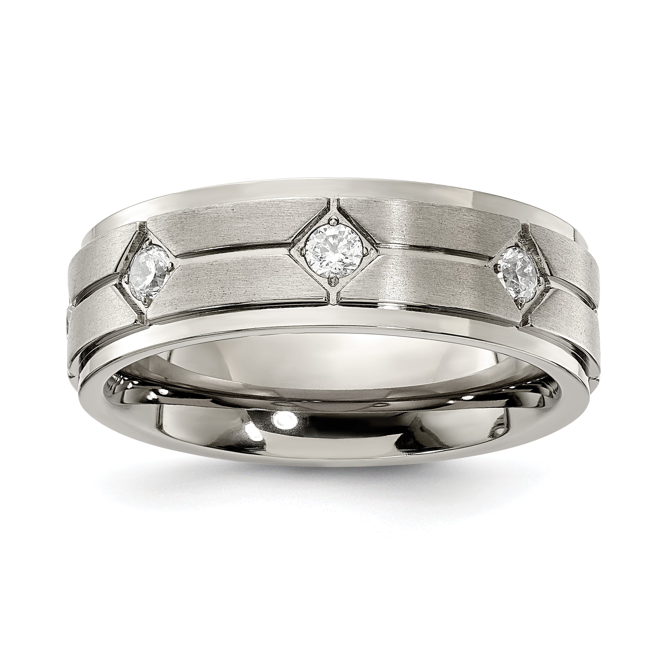 Chisel Stainless Steel Polished with Brushed Center with CZ 7.00mm Band Main image