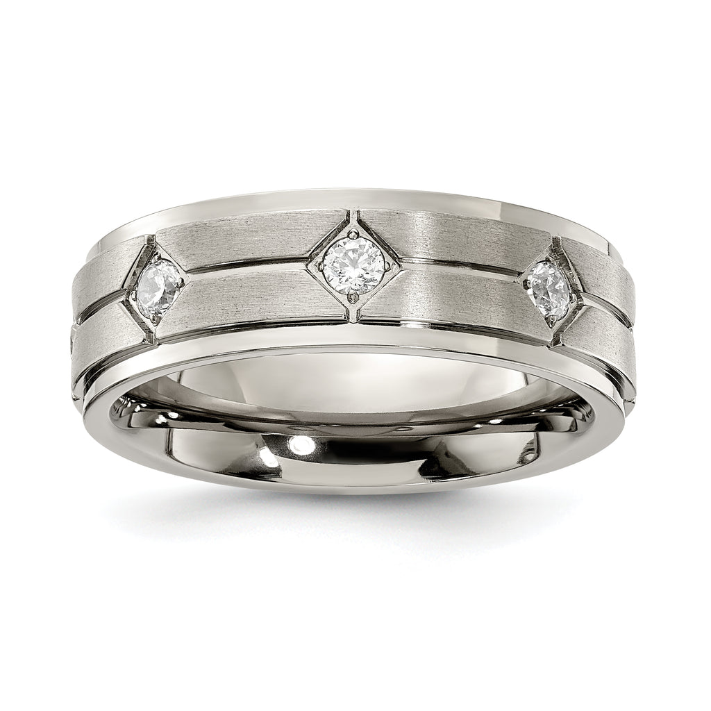 Chisel Stainless Steel Polished with Brushed Center with CZ 7.00mm Band