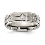 Chisel Stainless Steel Polished with Brushed Center with CZ 7.00mm Band
