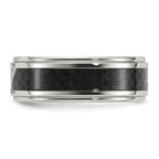 Chisel Stainless Steel Polished with Black Carbon Fiber Inlay and CZ 8mm Band