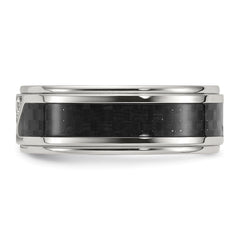 Chisel Stainless Steel Polished with Black Carbon Fiber Inlay and CZ 8mm Band