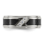 Chisel Stainless Steel Polished with Black Carbon Fiber Inlay and CZ 8mm Band