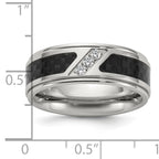 Chisel Stainless Steel Polished with Black Carbon Fiber Inlay and CZ 8mm Band