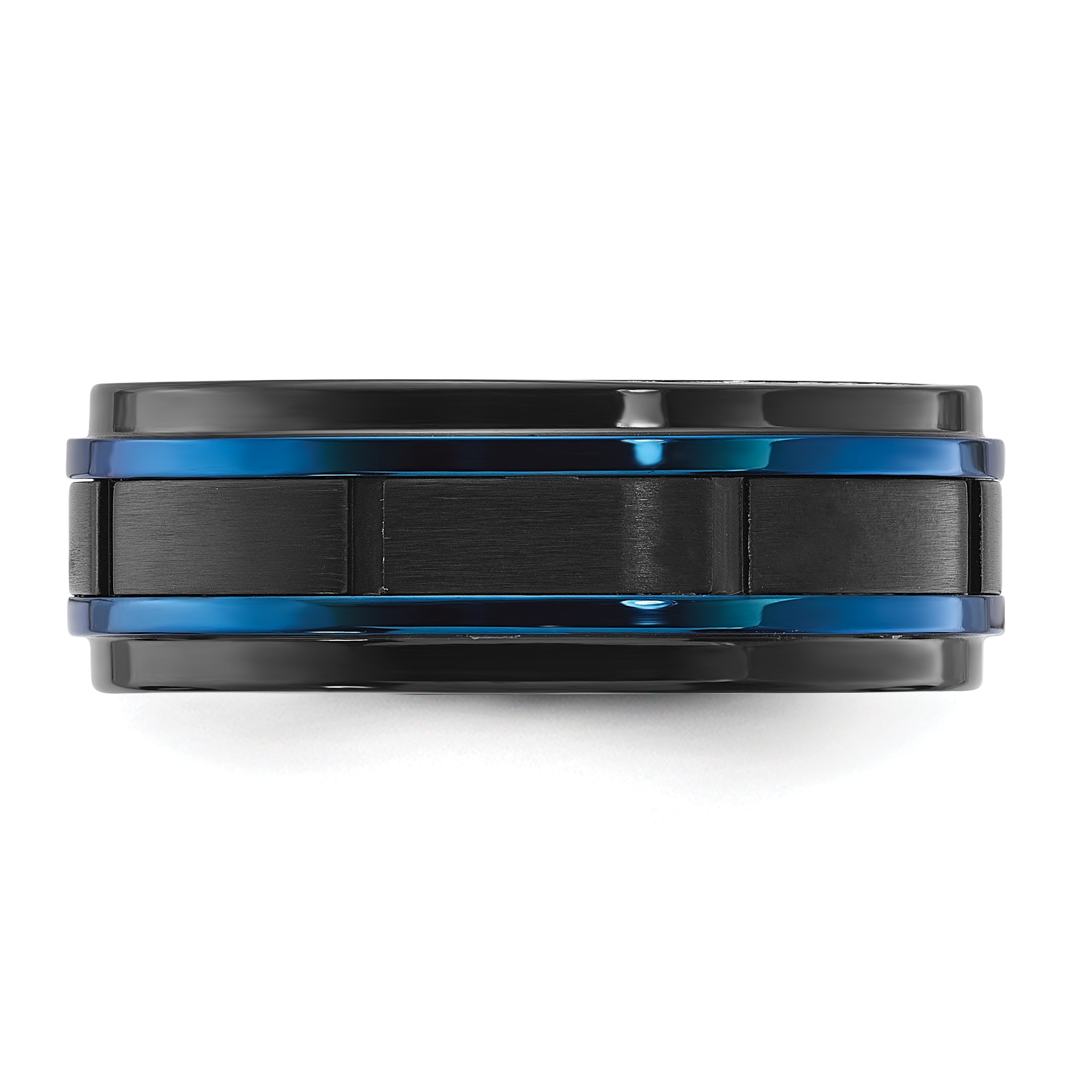 Chisel Stainless Steel Polished with Brushed Center Black and Blue IP-plated 8mm Band