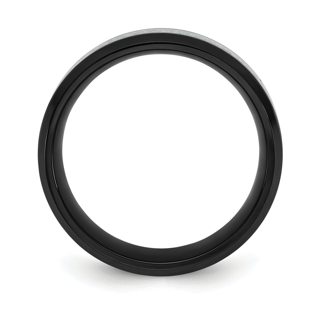 Chisel Stainless Steel Polished Black IP-plated Multi-color Opal Inlay 8mm Band