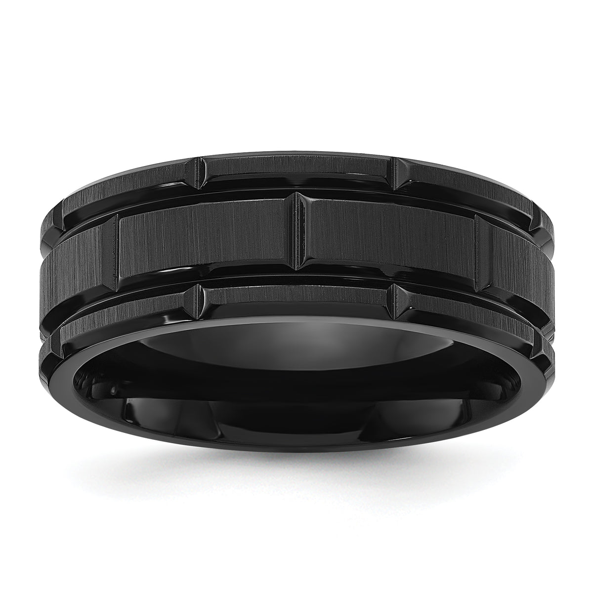 Chisel Stainless Steel Brushed and Polished Black IP-plated 8mm Band