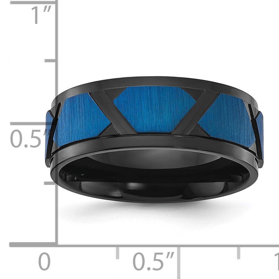 Chisel Stainless Steel Brushed and Polished Black and Blue IP-plated 8mm Band