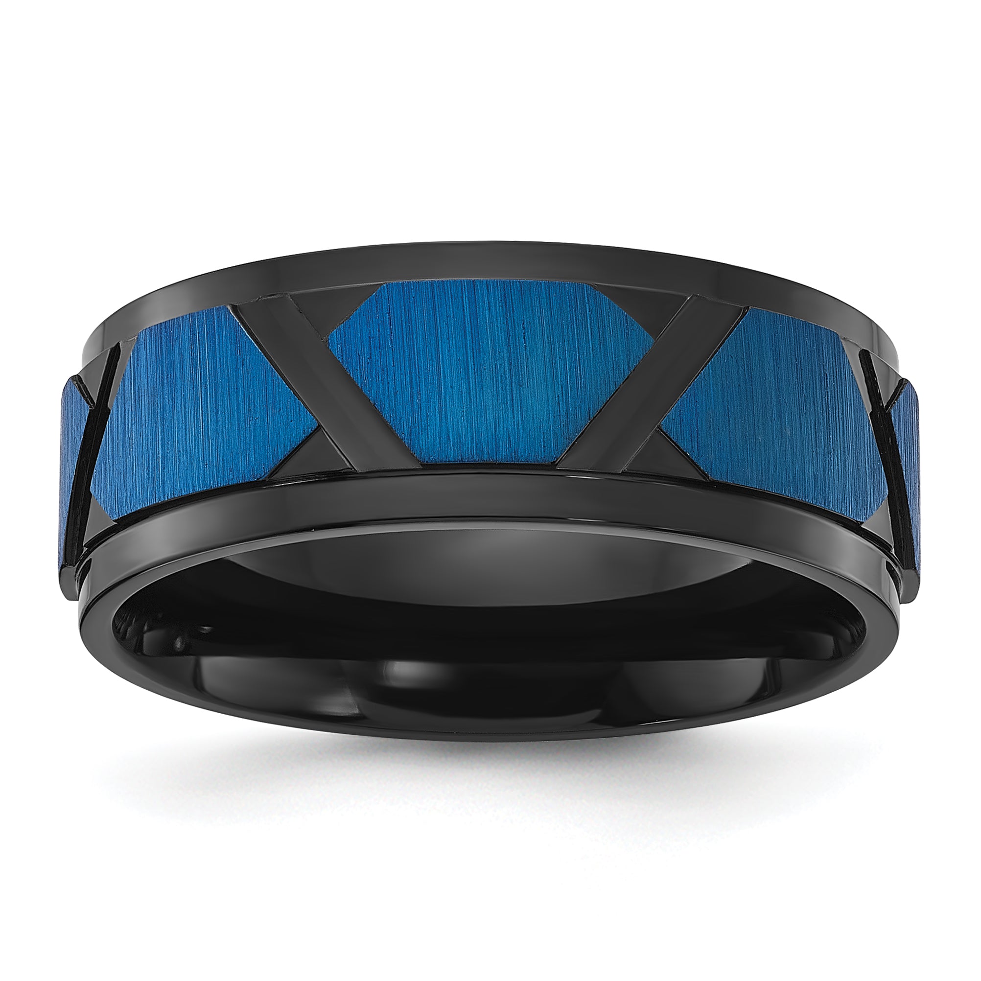 Chisel Stainless Steel Brushed and Polished Black and Blue IP-plated 8mm Band Main image
