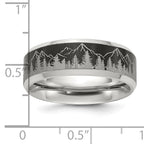 Chisel Stainless Steel Brushed Center with Laser Design Mountains 8mm Band