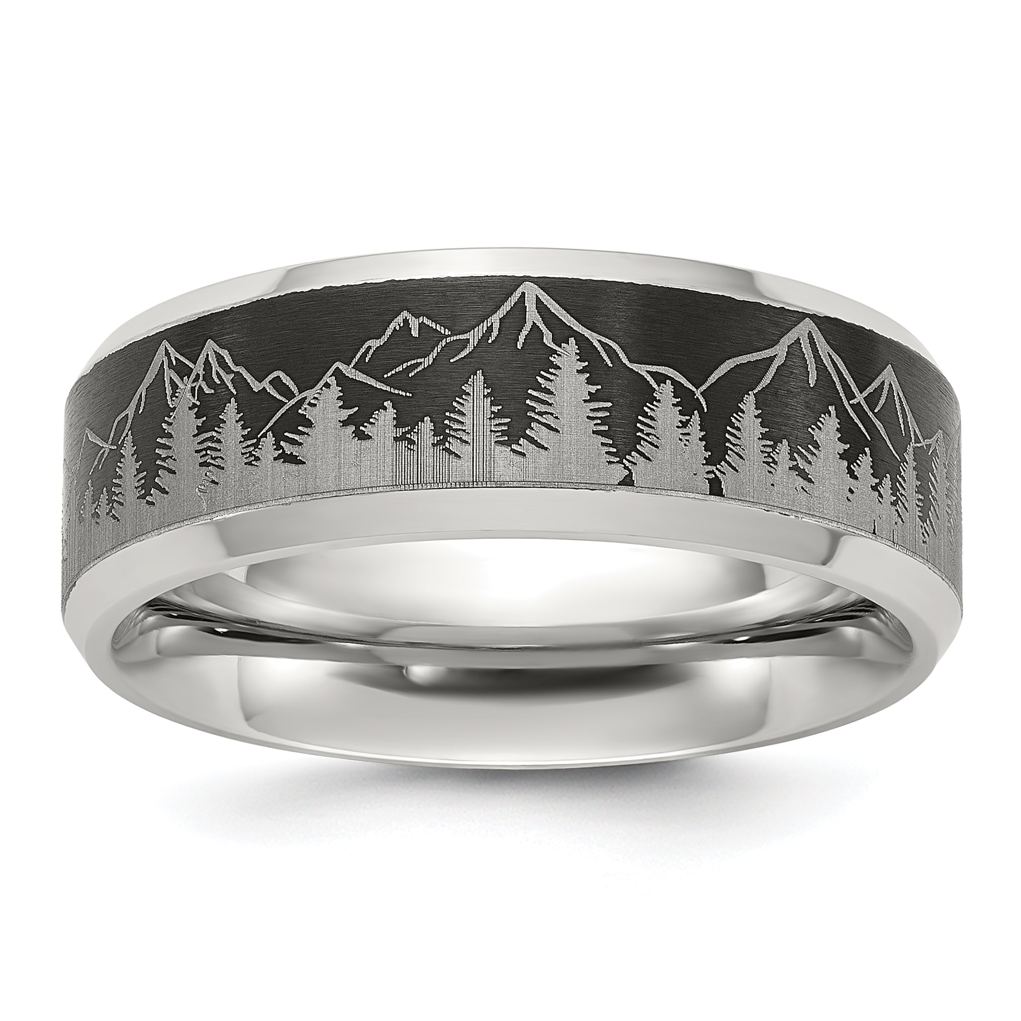 Chisel Stainless Steel Brushed Center with Laser Design Mountains 8mm Band Main image