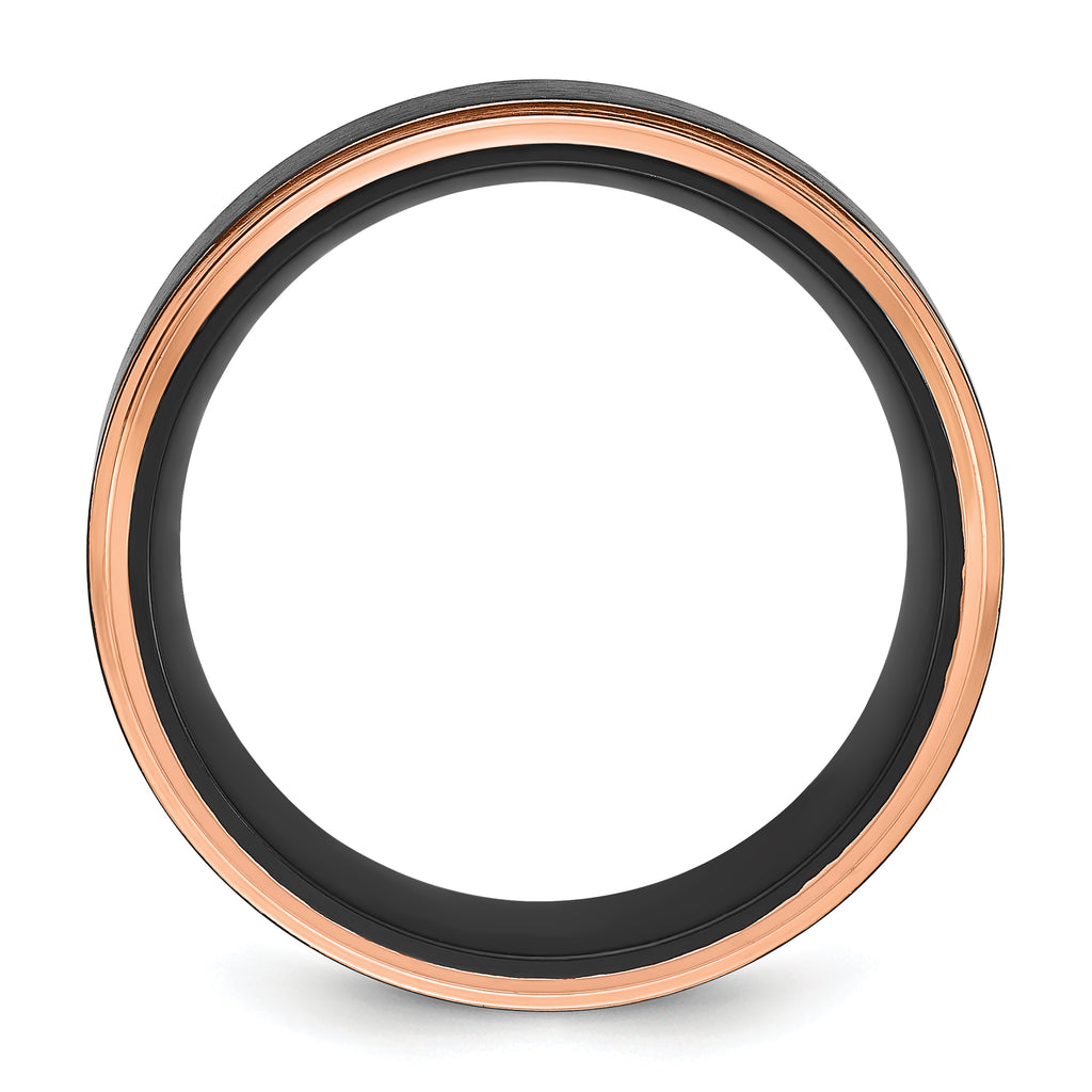 Chisel Stainless Steel Polished with Brushed Center Black and Rose IP-plated 8mm Band