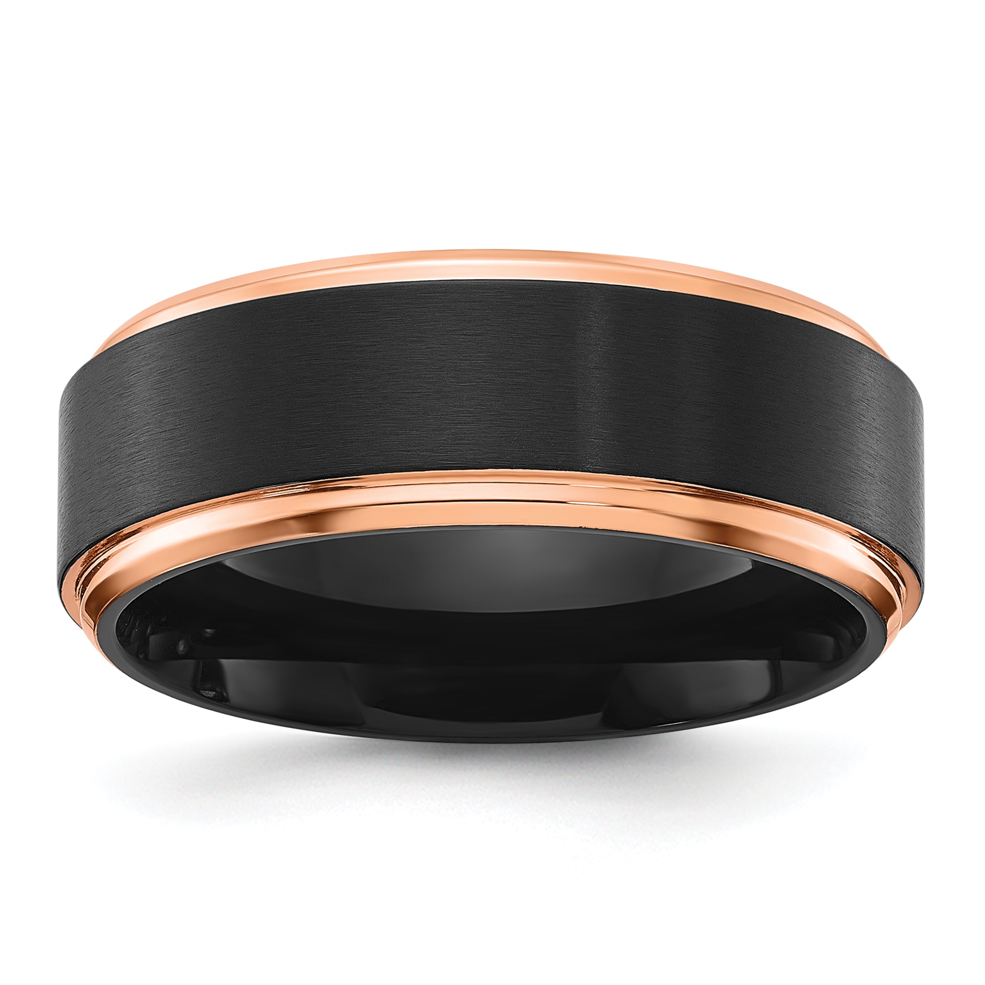 Chisel Stainless Steel Polished with Brushed Center Black and Rose IP-plated 8mm Band