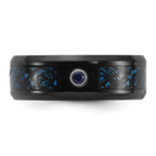 Chisel Stainless Steel Polished Black and Blue IP-plated with CZ Carbon Fiber Inlay in Clear Epoxy 8mm Band