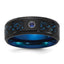 Chisel Stainless Steel Polished Black and Blue IP-plated with CZ Carbon Fiber Inlay in Clear Epoxy 8mm Band