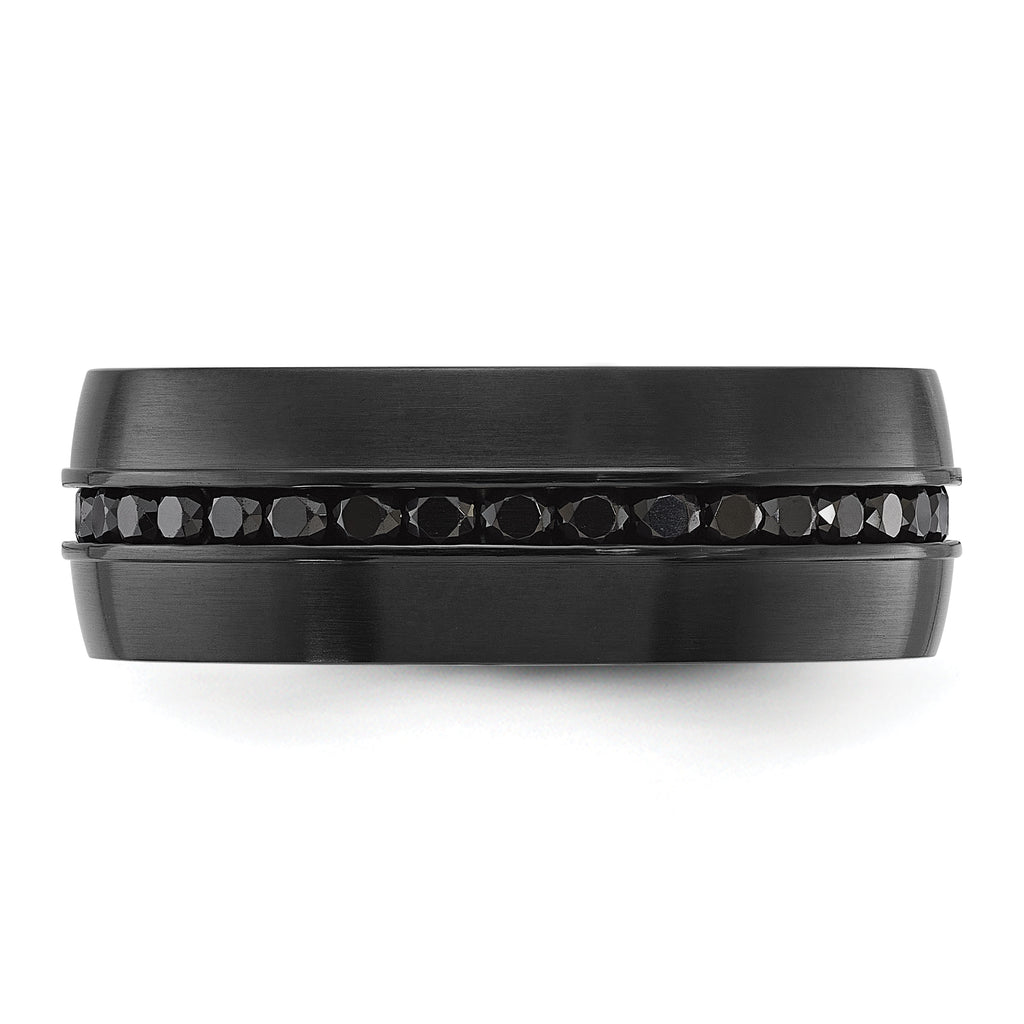 Chisel Stainless Steel Brushed Black IP-plated with Black CZ 8mm Band