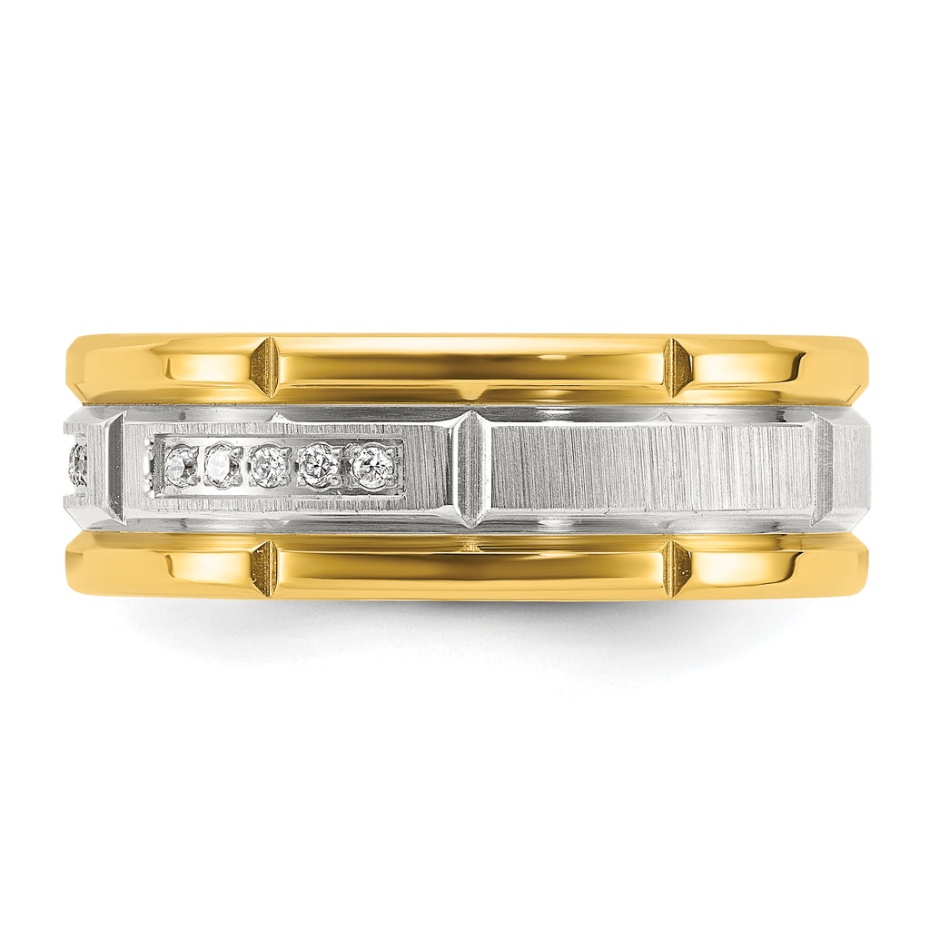 Chisel Stainless Steel Brushed and Polished Yellow IP-plated CZ 8mm Band