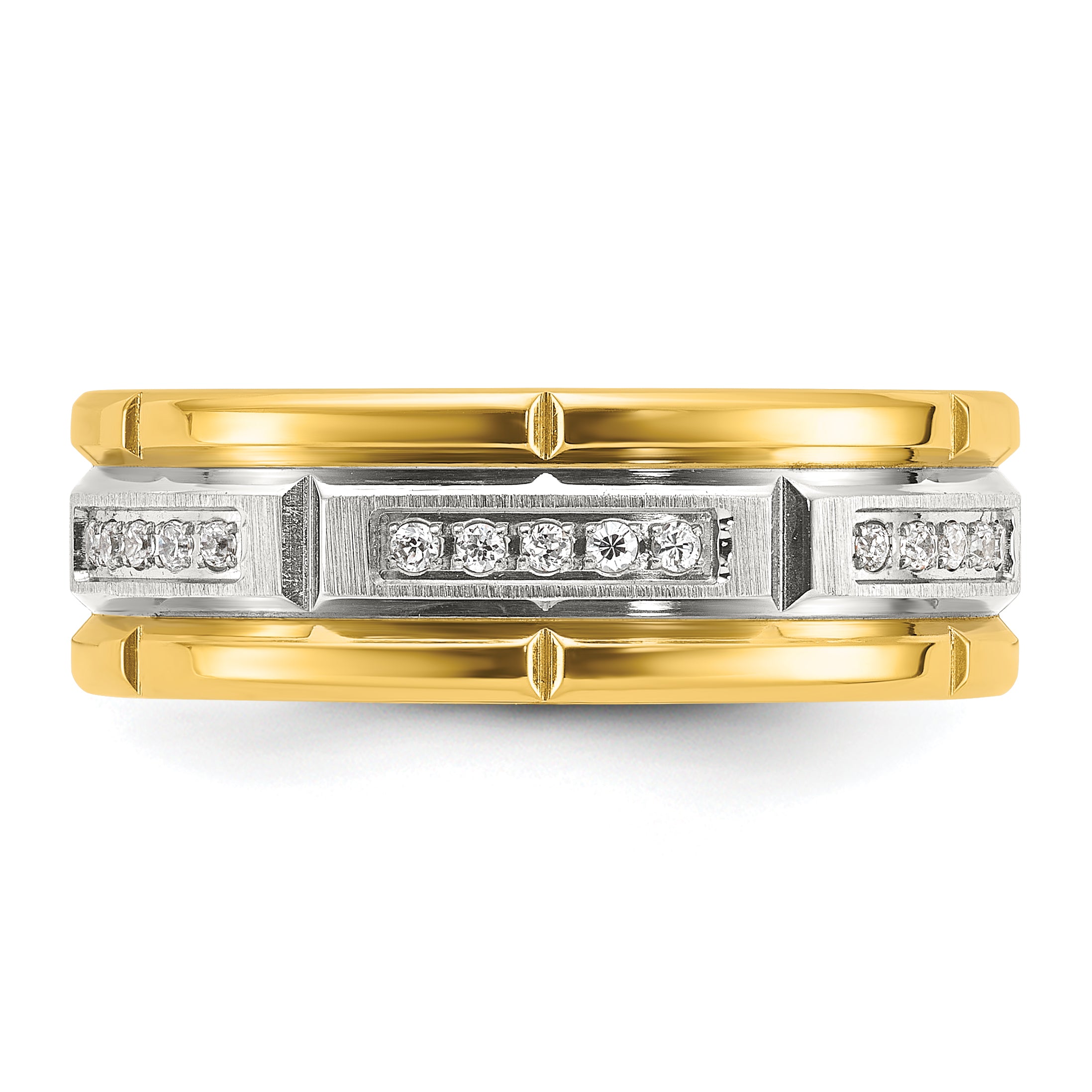 Chisel Stainless Steel Brushed and Polished Yellow IP-plated CZ 8mm Band