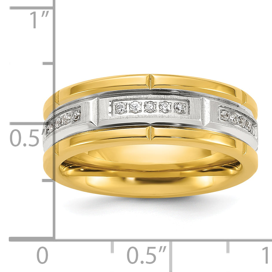 Chisel Stainless Steel Brushed and Polished Yellow IP-plated CZ 8mm Band