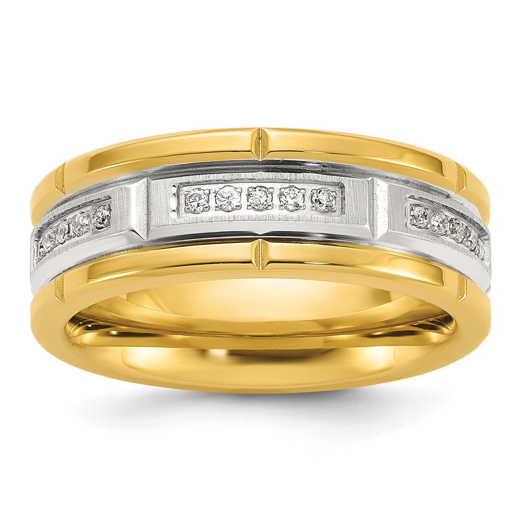Chisel Stainless Steel Brushed and Polished Yellow IP-plated CZ 8mm Band