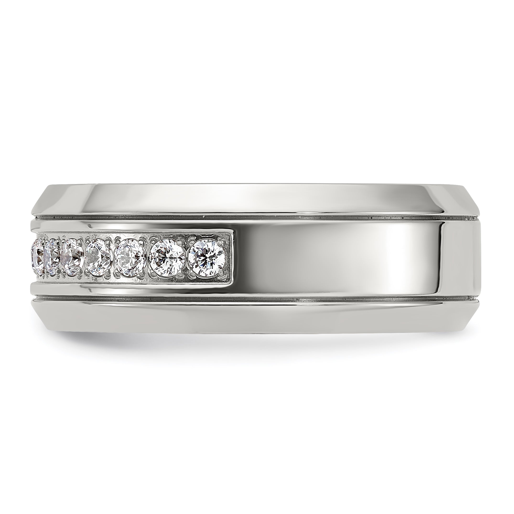 Chisel Stainless Steel Polished with CZ 8mm Band