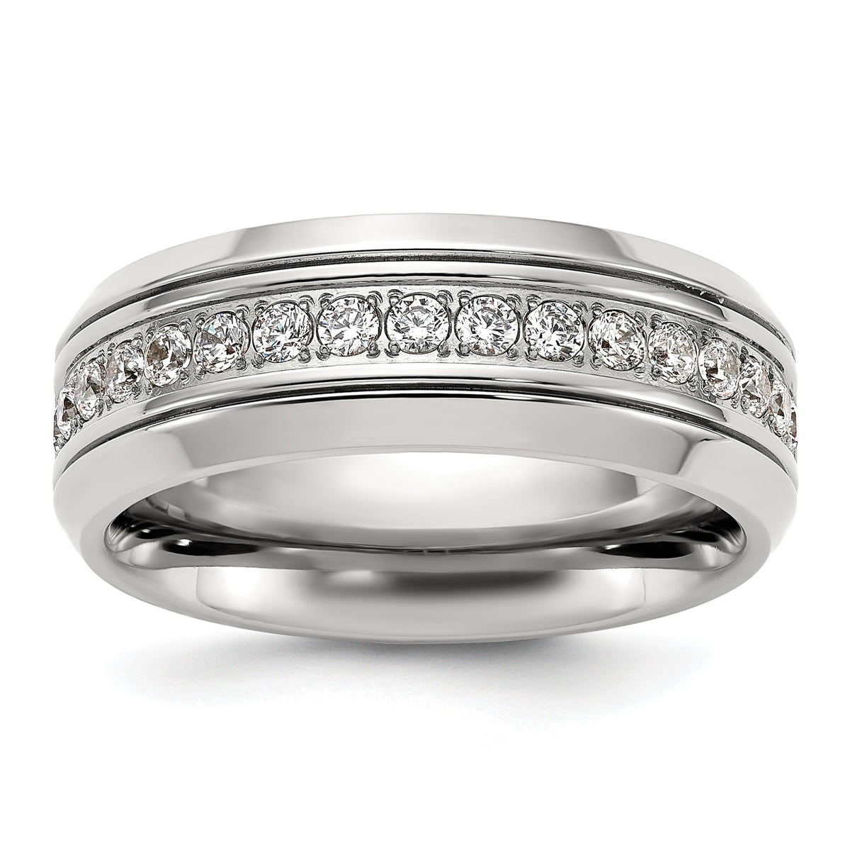Cubic Zirconia Band Ring in Stainless Steel, Size 7–14 - Sophia Jewelers Main image