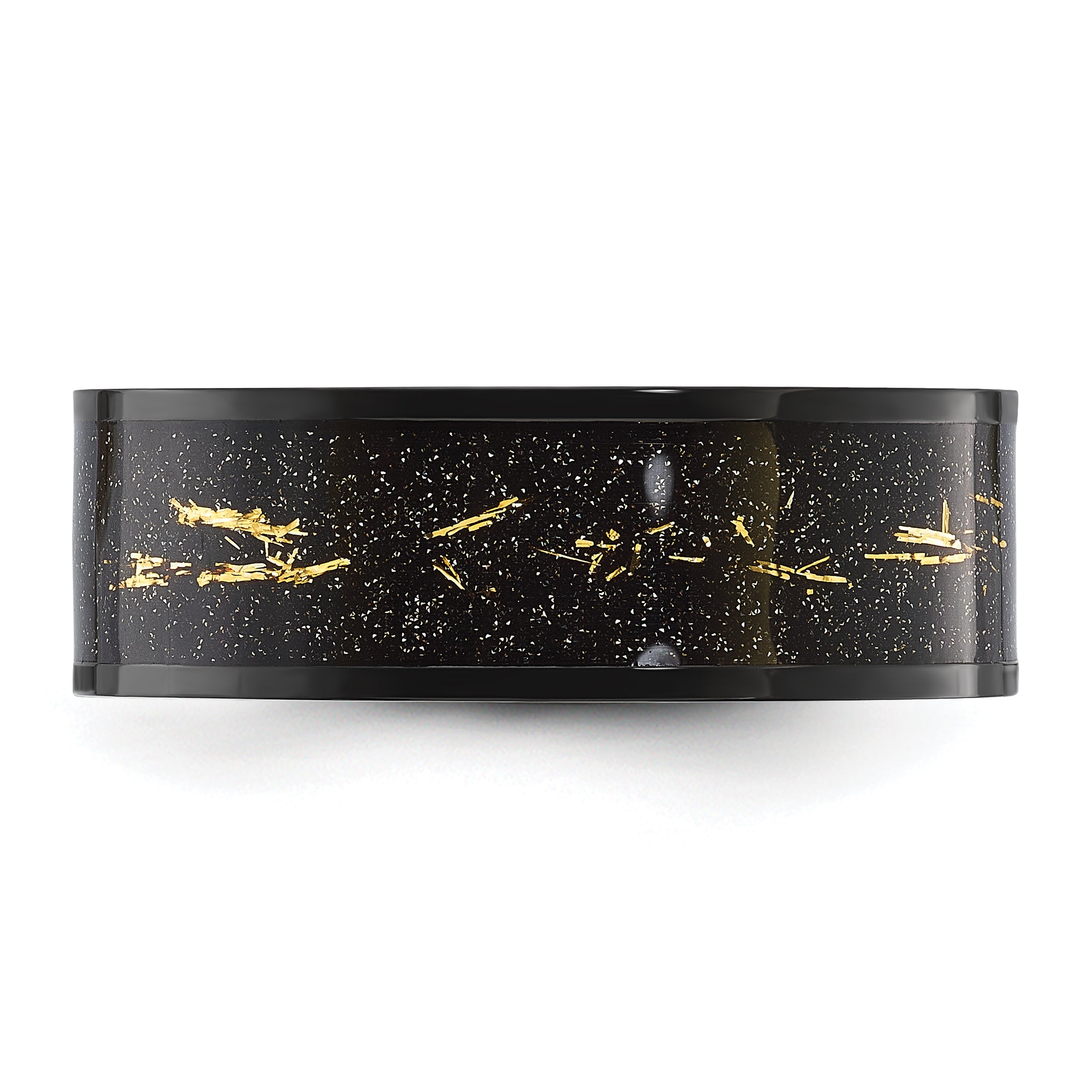 Chisel Stainless Steel Polished Black IP-plated Black and Gold Foil Inlay 8mm Band