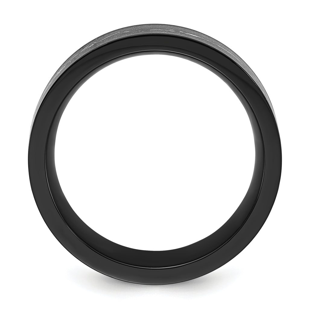 Chisel Stainless Steel Polished Black IP-plated Black and Silver Foil Inlay 8mm Band