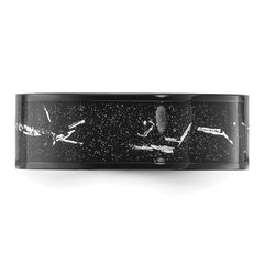 Chisel Stainless Steel Polished Black IP-plated Black and Silver Foil Inlay 8mm Band