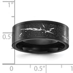 Chisel Stainless Steel Polished Black IP-plated Black and Silver Foil Inlay 8mm Band
