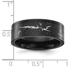 Chisel Stainless Steel Polished Black IP-plated Black and Silver Foil Inlay 8mm Band
