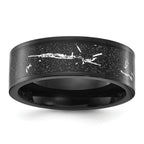 Chisel Stainless Steel Polished Black IP-plated Black and Silver Foil Inlay 8mm Band
