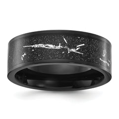 Chisel Stainless Steel Polished Black IP-plated Black and Silver Foil Inlay 8mm Band