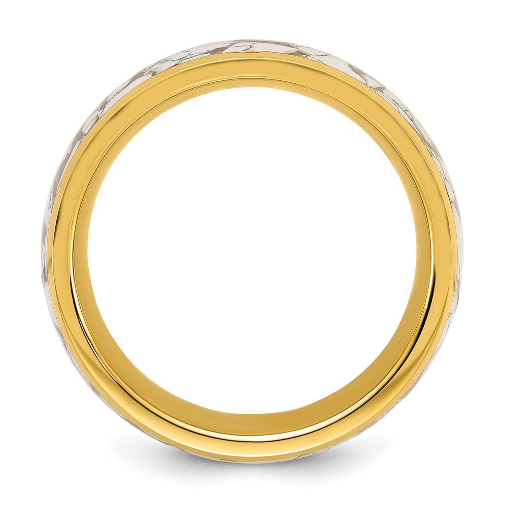 Chisel Stainless Steel Polished Yellow IP-plated with Ceramic Fragments Inlay 8mm Band