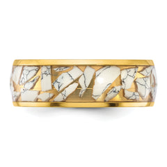 Chisel Stainless Steel Polished Yellow IP-plated with Ceramic Fragments Inlay 8mm Band